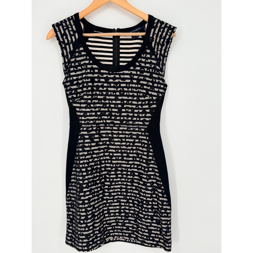 French‎ Connection Womens Black White Textured Knit Sheath Dress Size 6 Zip Back - Picture 2 of 8